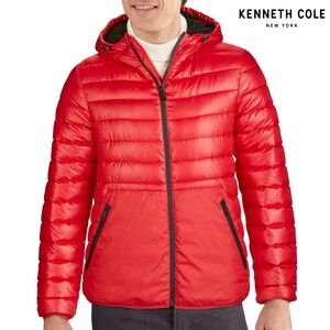 KENNETH COLE NWT HOODED MIDWEIGHT QUILTED ZIP RED JACKET. SIZE L
